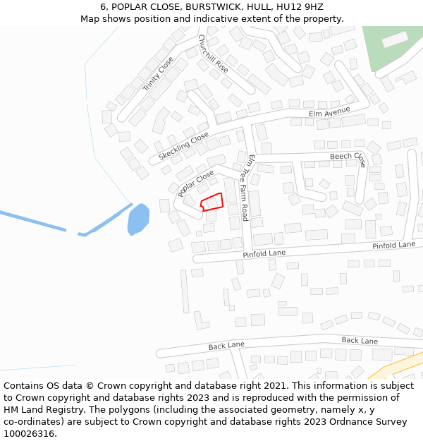 6, POPLAR CLOSE, BURSTWICK, HULL, HU12 9HZ: Location map and indicative extent of plot