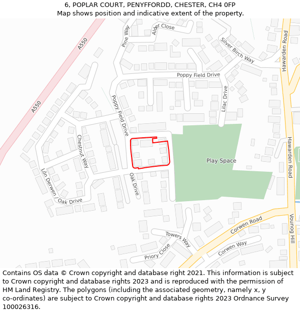 6, POPLAR COURT, PENYFFORDD, CHESTER, CH4 0FP: Location map and indicative extent of plot