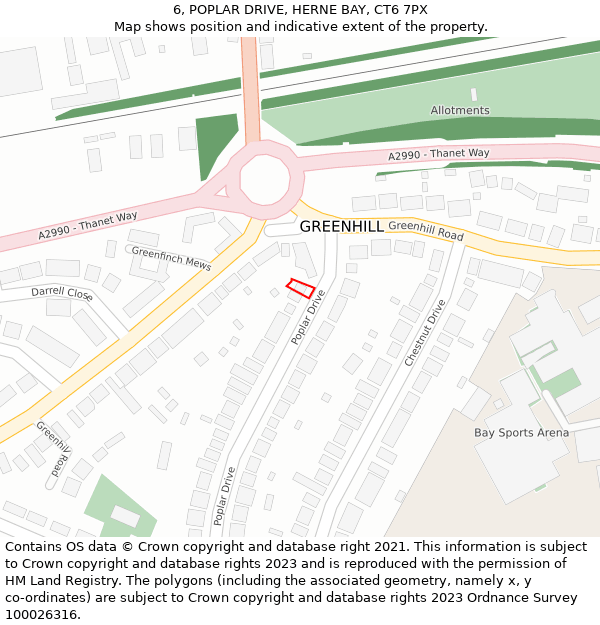 6, POPLAR DRIVE, HERNE BAY, CT6 7PX: Location map and indicative extent of plot