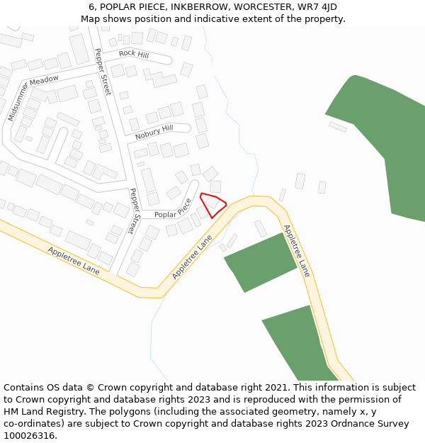 6, POPLAR PIECE, INKBERROW, WORCESTER, WR7 4JD: Location map and indicative extent of plot