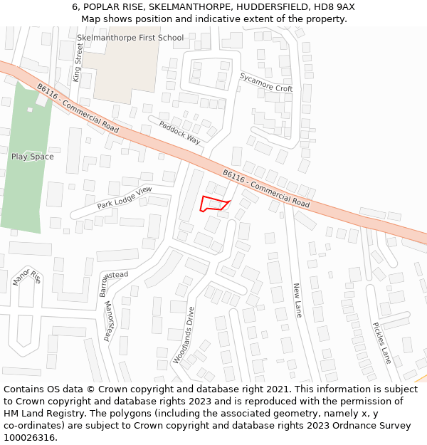 6, POPLAR RISE, SKELMANTHORPE, HUDDERSFIELD, HD8 9AX: Location map and indicative extent of plot