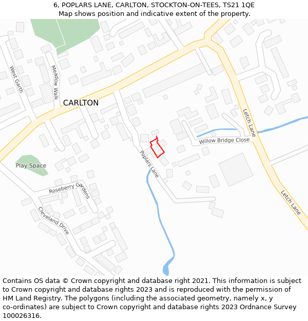 6, POPLARS LANE, CARLTON, STOCKTON-ON-TEES, TS21 1QE: Location map and indicative extent of plot