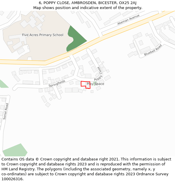 6, POPPY CLOSE, AMBROSDEN, BICESTER, OX25 2AJ: Location map and indicative extent of plot