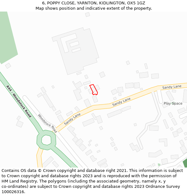 6, POPPY CLOSE, YARNTON, KIDLINGTON, OX5 1GZ: Location map and indicative extent of plot