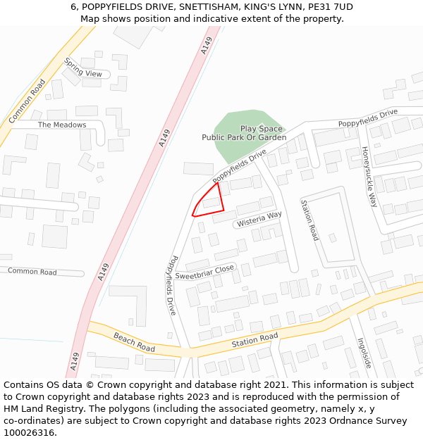 6, POPPYFIELDS DRIVE, SNETTISHAM, KING'S LYNN, PE31 7UD: Location map and indicative extent of plot