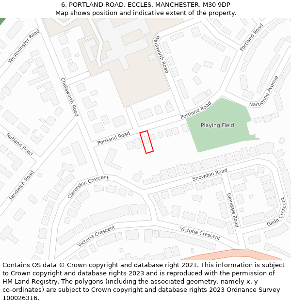 6, PORTLAND ROAD, ECCLES, MANCHESTER, M30 9DP: Location map and indicative extent of plot