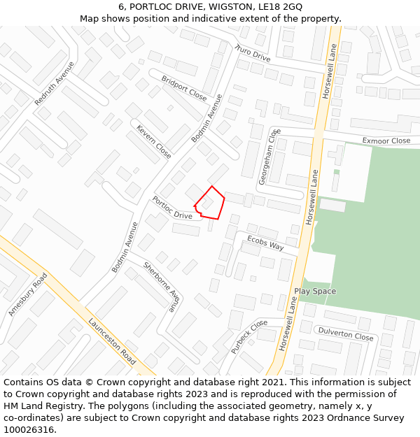 6, PORTLOC DRIVE, WIGSTON, LE18 2GQ: Location map and indicative extent of plot