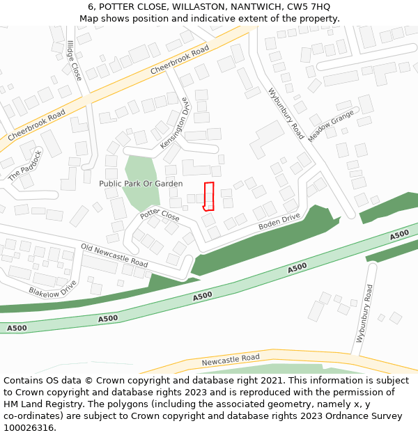 6, POTTER CLOSE, WILLASTON, NANTWICH, CW5 7HQ: Location map and indicative extent of plot