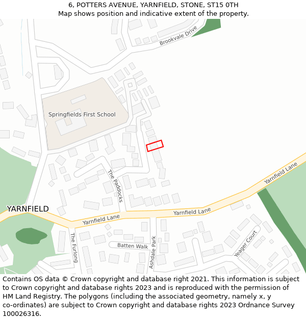 6, POTTERS AVENUE, YARNFIELD, STONE, ST15 0TH: Location map and indicative extent of plot