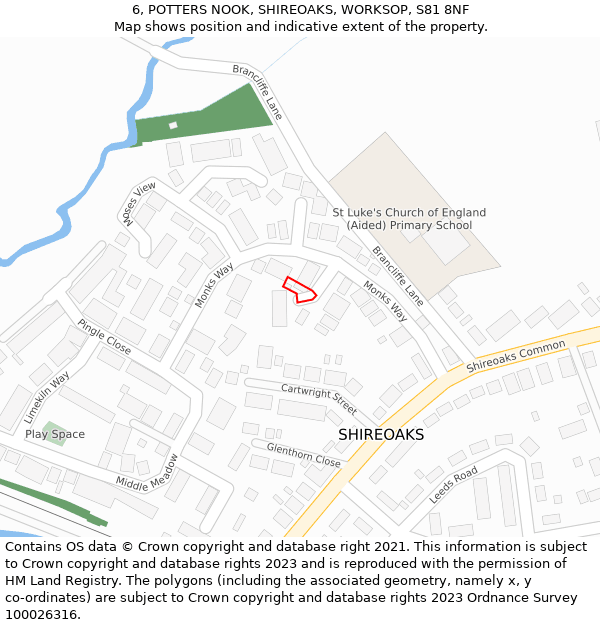 6, POTTERS NOOK, SHIREOAKS, WORKSOP, S81 8NF: Location map and indicative extent of plot