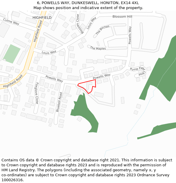 6, POWELLS WAY, DUNKESWELL, HONITON, EX14 4XL: Location map and indicative extent of plot