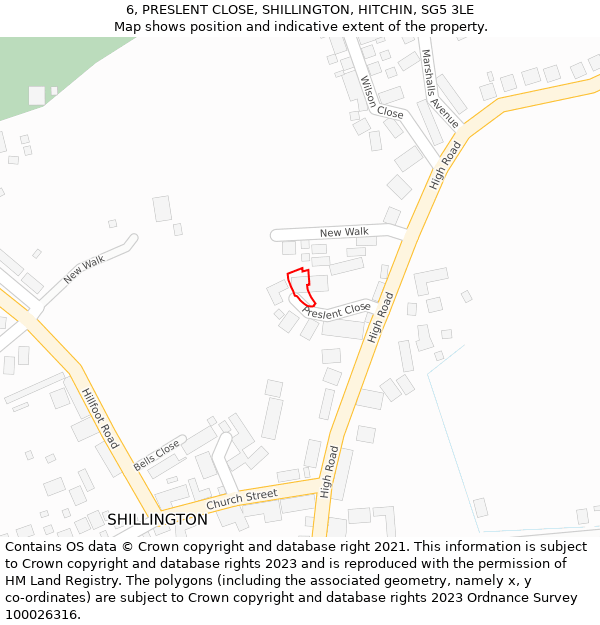 6, PRESLENT CLOSE, SHILLINGTON, HITCHIN, SG5 3LE: Location map and indicative extent of plot