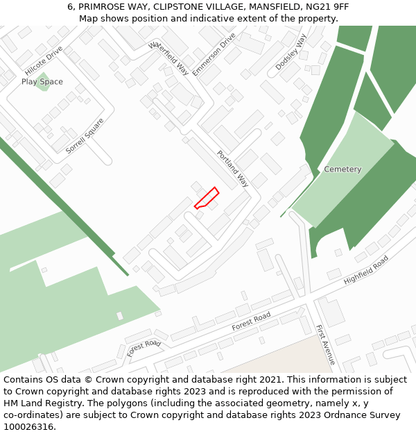 6, PRIMROSE WAY, CLIPSTONE VILLAGE, MANSFIELD, NG21 9FF: Location map and indicative extent of plot