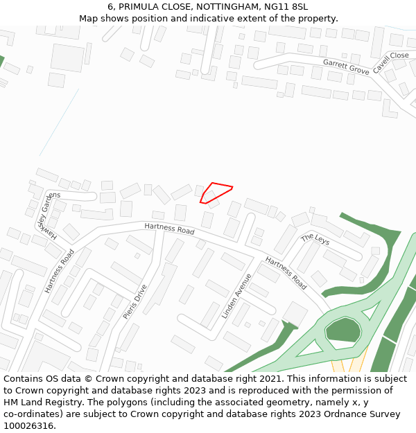 6, PRIMULA CLOSE, NOTTINGHAM, NG11 8SL: Location map and indicative extent of plot