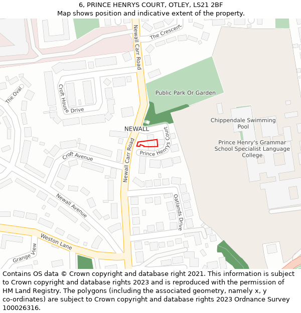 6, PRINCE HENRYS COURT, OTLEY, LS21 2BF: Location map and indicative extent of plot