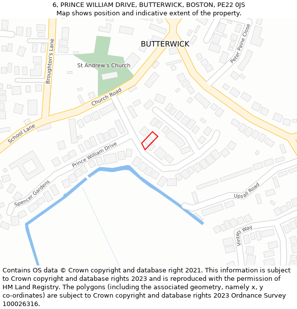 6, PRINCE WILLIAM DRIVE, BUTTERWICK, BOSTON, PE22 0JS: Location map and indicative extent of plot