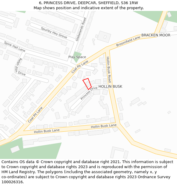 6, PRINCESS DRIVE, DEEPCAR, SHEFFIELD, S36 1RW: Location map and indicative extent of plot