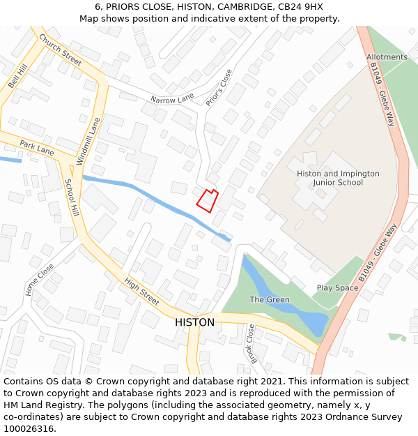 6, PRIORS CLOSE, HISTON, CAMBRIDGE, CB24 9HX: Location map and indicative extent of plot