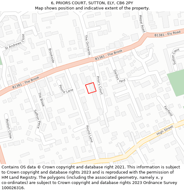 6, PRIORS COURT, SUTTON, ELY, CB6 2PY: Location map and indicative extent of plot