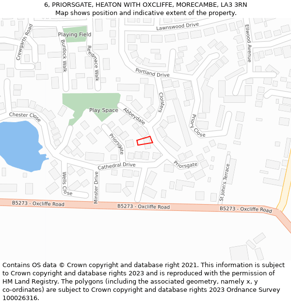 6, PRIORSGATE, HEATON WITH OXCLIFFE, MORECAMBE, LA3 3RN: Location map and indicative extent of plot