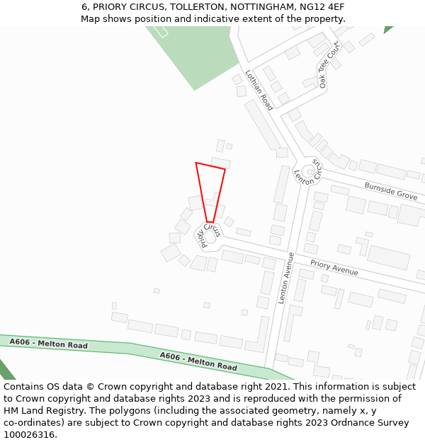 6, PRIORY CIRCUS, TOLLERTON, NOTTINGHAM, NG12 4EF: Location map and indicative extent of plot