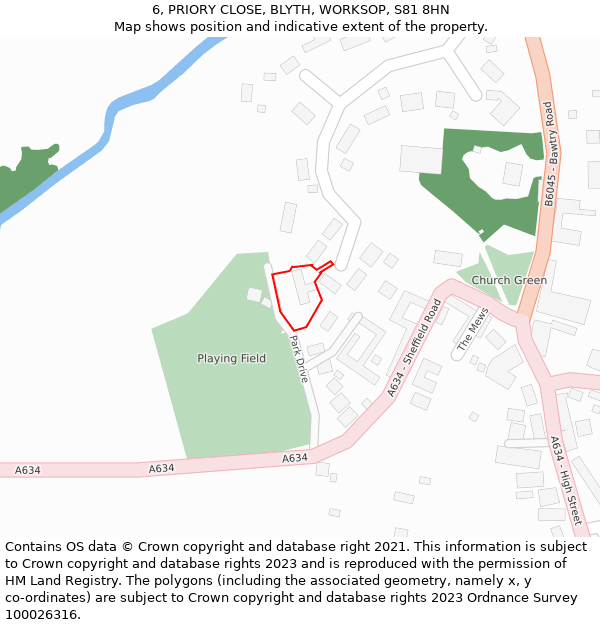 6, PRIORY CLOSE, BLYTH, WORKSOP, S81 8HN: Location map and indicative extent of plot