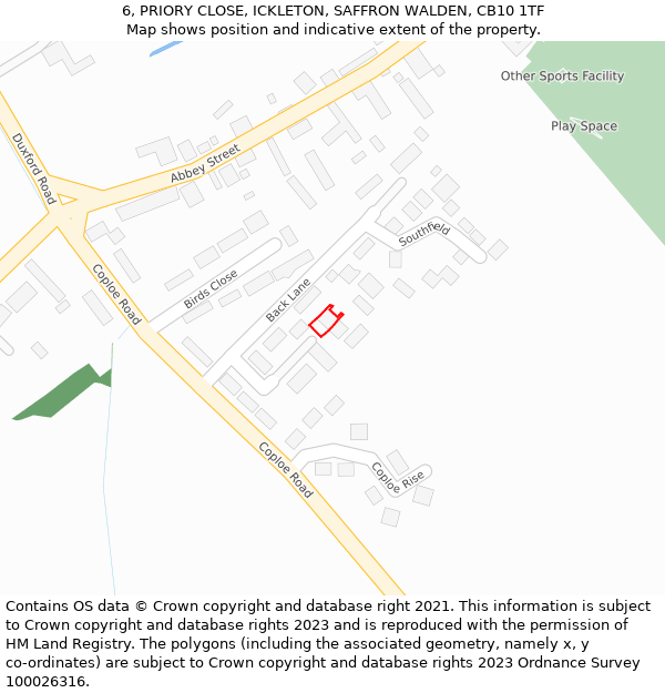 6, PRIORY CLOSE, ICKLETON, SAFFRON WALDEN, CB10 1TF: Location map and indicative extent of plot