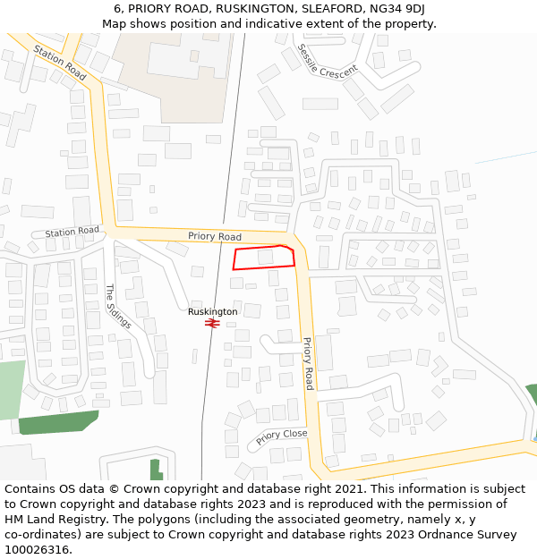 6, PRIORY ROAD, RUSKINGTON, SLEAFORD, NG34 9DJ: Location map and indicative extent of plot