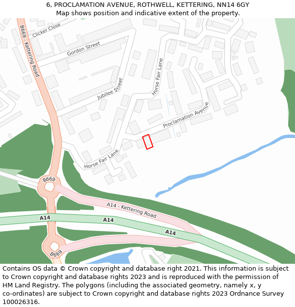 6, PROCLAMATION AVENUE, ROTHWELL, KETTERING, NN14 6GY: Location map and indicative extent of plot