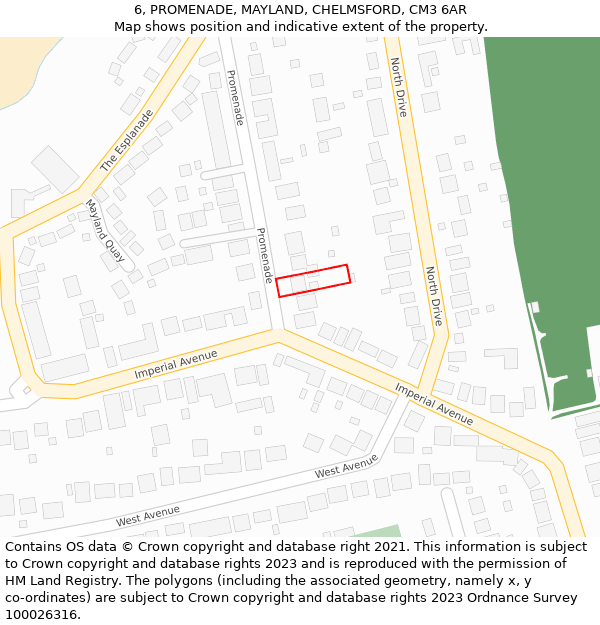 6, PROMENADE, MAYLAND, CHELMSFORD, CM3 6AR: Location map and indicative extent of plot