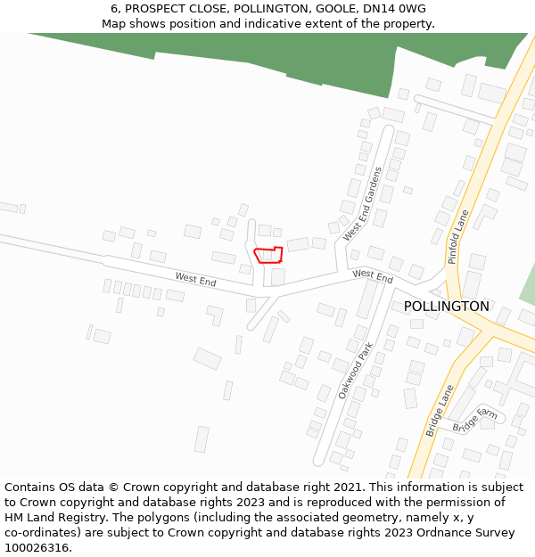 6, PROSPECT CLOSE, POLLINGTON, GOOLE, DN14 0WG: Location map and indicative extent of plot