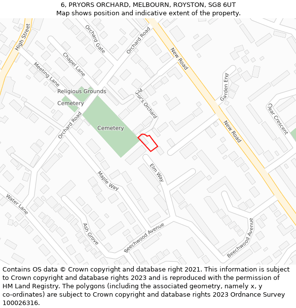 6, PRYORS ORCHARD, MELBOURN, ROYSTON, SG8 6UT: Location map and indicative extent of plot