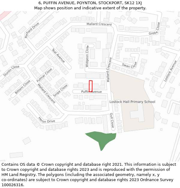 6, PUFFIN AVENUE, POYNTON, STOCKPORT, SK12 1XJ: Location map and indicative extent of plot