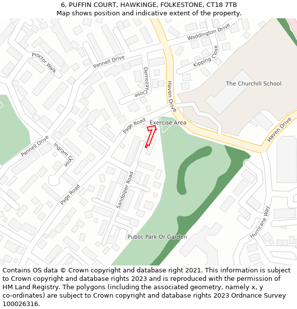 6, PUFFIN COURT, HAWKINGE, FOLKESTONE, CT18 7TB: Location map and indicative extent of plot