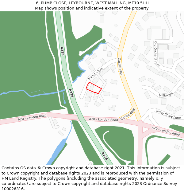 6, PUMP CLOSE, LEYBOURNE, WEST MALLING, ME19 5HH: Location map and indicative extent of plot