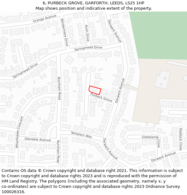 6, PURBECK GROVE, GARFORTH, LEEDS, LS25 1HP: Location map and indicative extent of plot