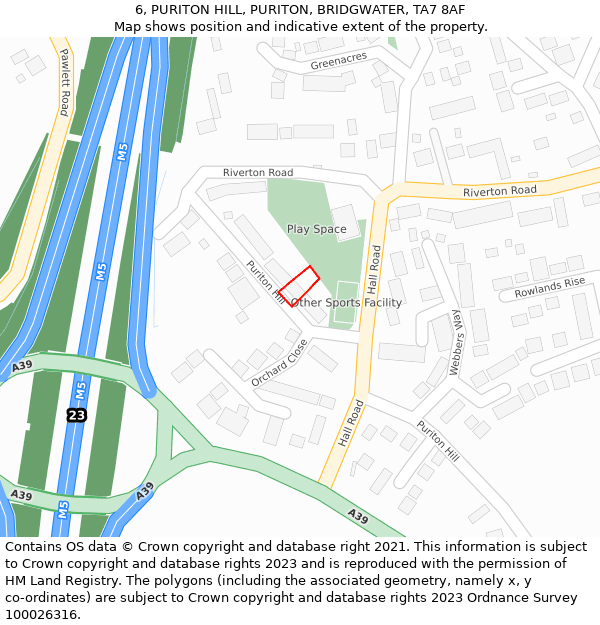 6, PURITON HILL, PURITON, BRIDGWATER, TA7 8AF: Location map and indicative extent of plot