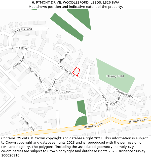 6, PYMONT DRIVE, WOODLESFORD, LEEDS, LS26 8WA: Location map and indicative extent of plot