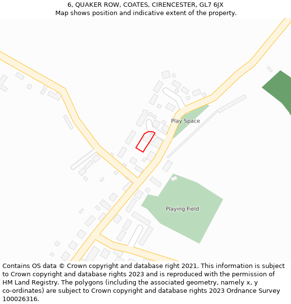 6, QUAKER ROW, COATES, CIRENCESTER, GL7 6JX: Location map and indicative extent of plot