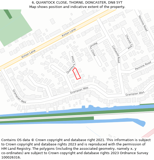 6, QUANTOCK CLOSE, THORNE, DONCASTER, DN8 5YT: Location map and indicative extent of plot