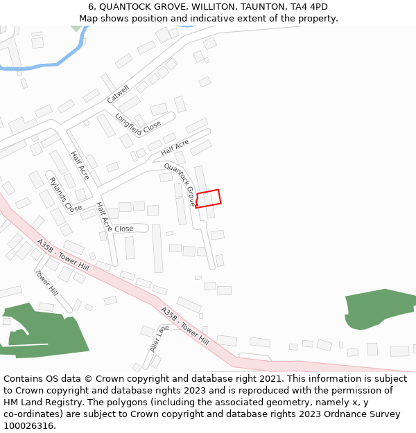 6, QUANTOCK GROVE, WILLITON, TAUNTON, TA4 4PD: Location map and indicative extent of plot