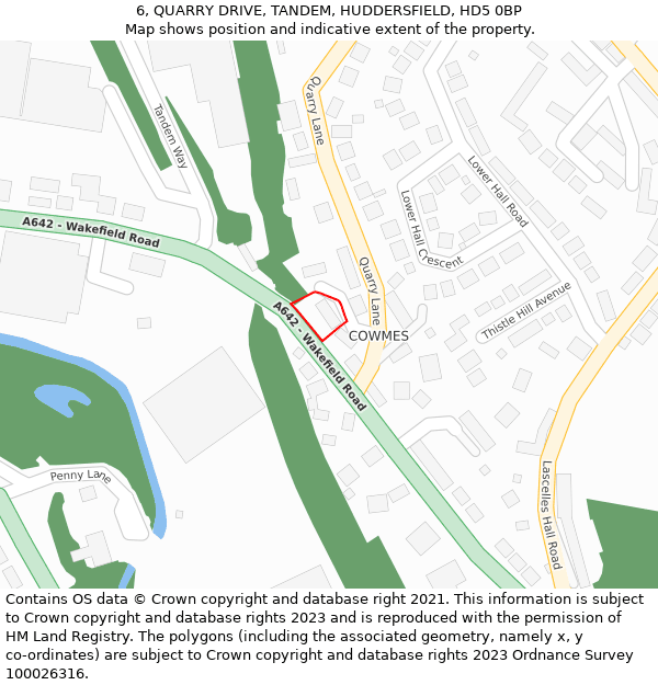 6, QUARRY DRIVE, TANDEM, HUDDERSFIELD, HD5 0BP: Location map and indicative extent of plot