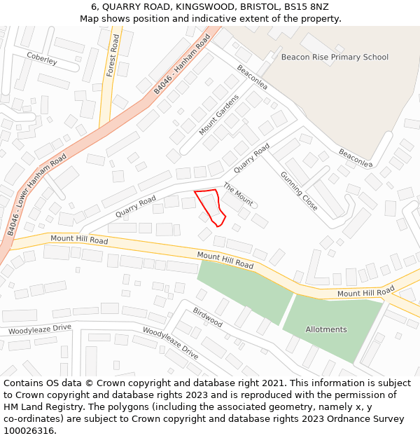 6, QUARRY ROAD, KINGSWOOD, BRISTOL, BS15 8NZ: Location map and indicative extent of plot