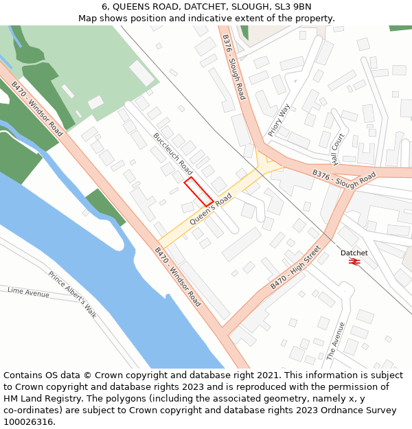 6, QUEENS ROAD, DATCHET, SLOUGH, SL3 9BN: Location map and indicative extent of plot