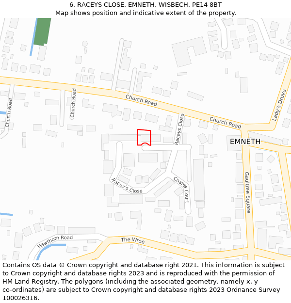 6, RACEYS CLOSE, EMNETH, WISBECH, PE14 8BT: Location map and indicative extent of plot