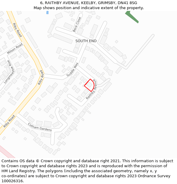 6, RAITHBY AVENUE, KEELBY, GRIMSBY, DN41 8SG: Location map and indicative extent of plot