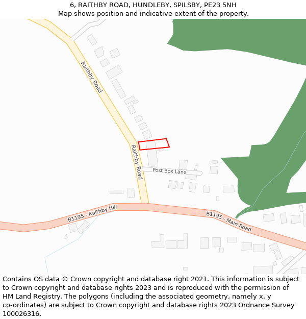 6, RAITHBY ROAD, HUNDLEBY, SPILSBY, PE23 5NH: Location map and indicative extent of plot