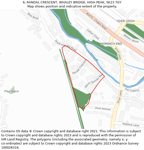 6, RANDAL CRESCENT, WHALEY BRIDGE, HIGH PEAK, SK23 7GY: Location map and indicative extent of plot