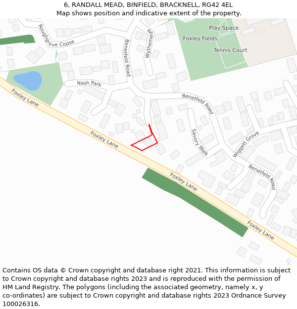 6, RANDALL MEAD, BINFIELD, BRACKNELL, RG42 4EL: Location map and indicative extent of plot