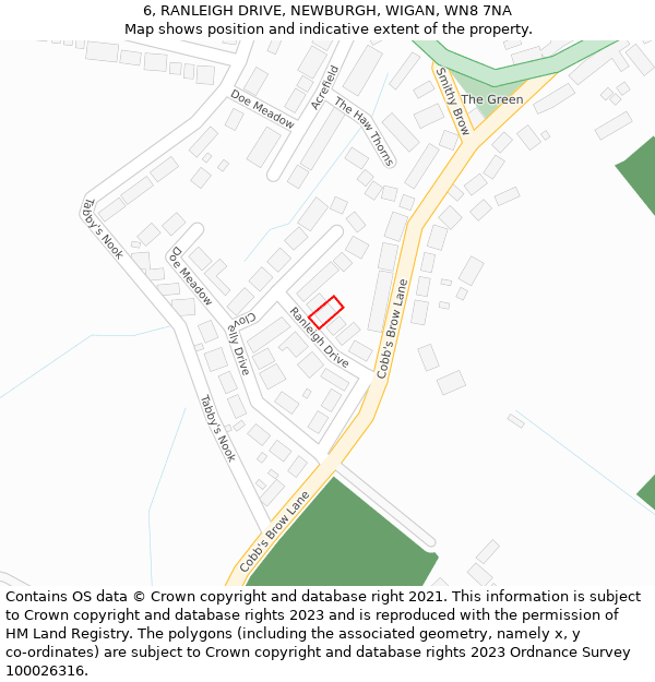 6, RANLEIGH DRIVE, NEWBURGH, WIGAN, WN8 7NA: Location map and indicative extent of plot